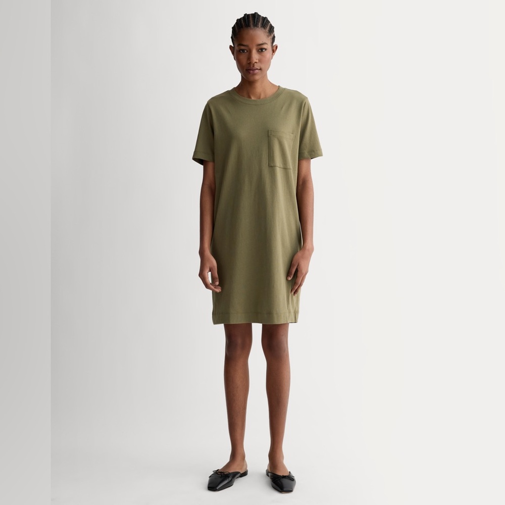 Everlane The Organic Cotton Weekend Tee Dress Kalamata Olive Green XXS